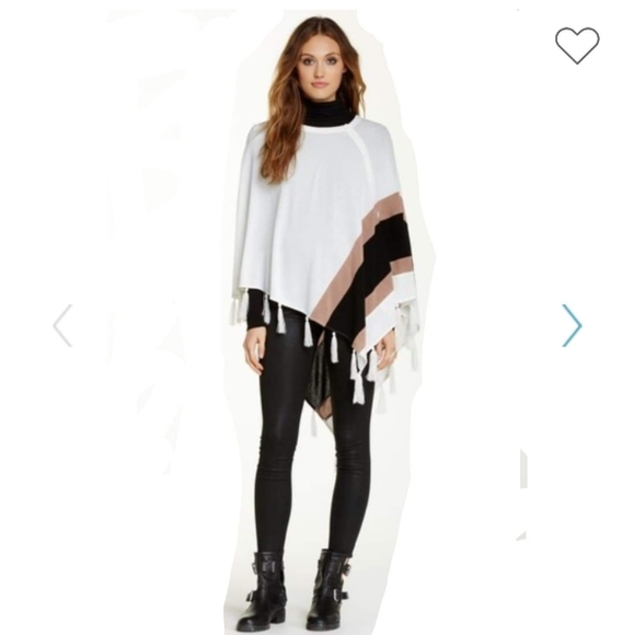 Double Zero Sweaters - Double Zero Color Block Fringe Poncho